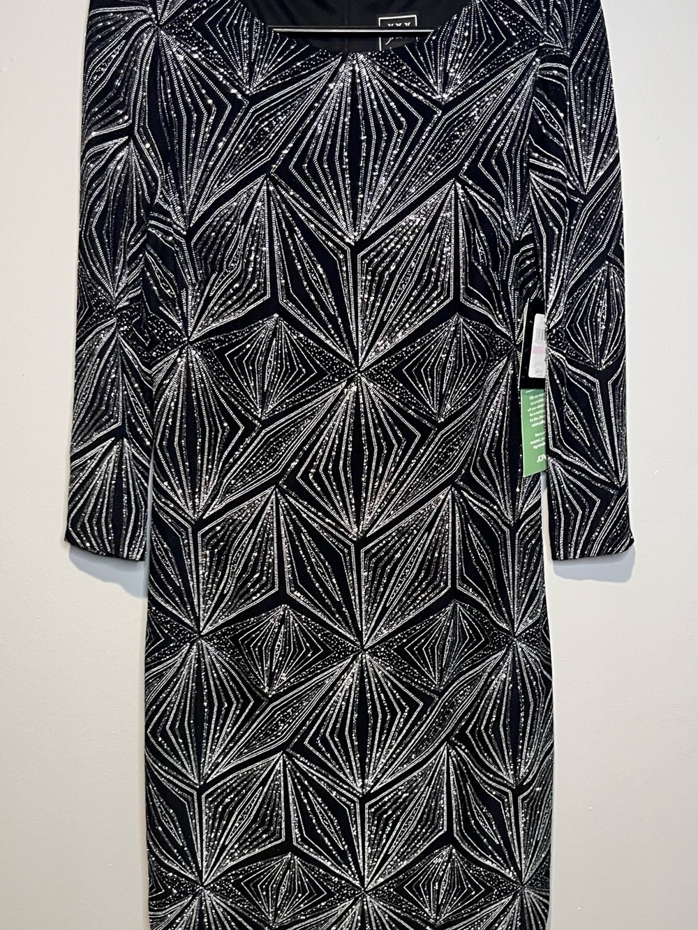 Vintage NWT 90’s Y2K JH EVENING 3/4 Sleeve Black Glitter Formal Party Dress Sz 6